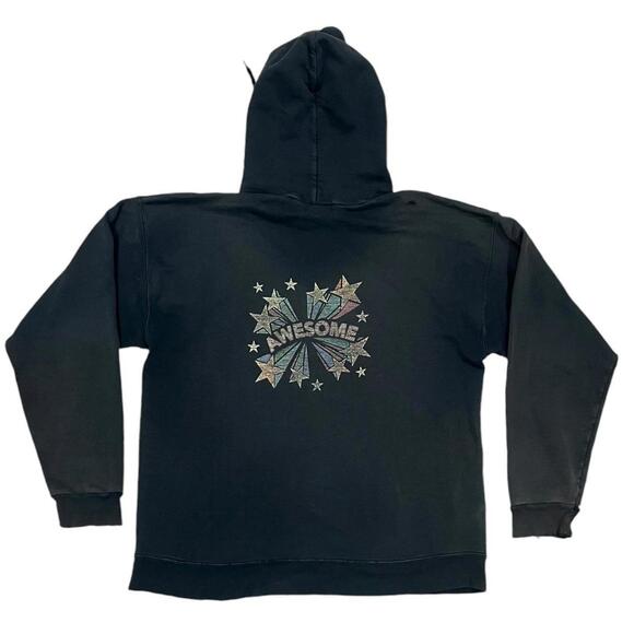 Vintage 90s Awesome Destressed Black Hoodie - Picture 1 of 6